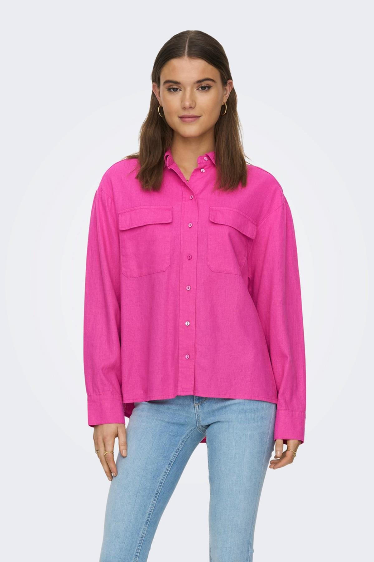 Only Kadın Cepli Keten Gömlek Oversize Fit ONLCARO - 15278795 - Only - 15278795