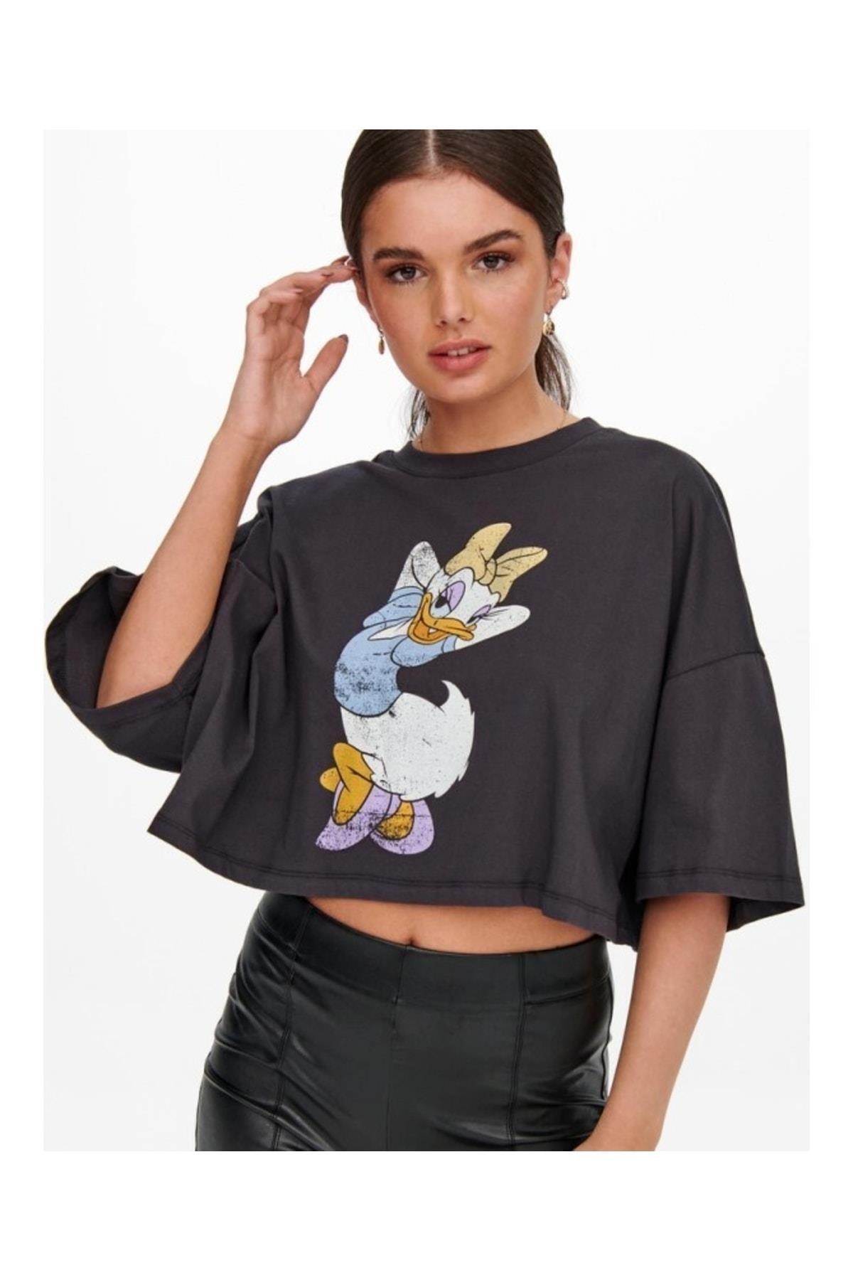 Only Kadın Duffy Dasiy Duck Crop Geniş T-shirt - 15262415 - Only - 15262415