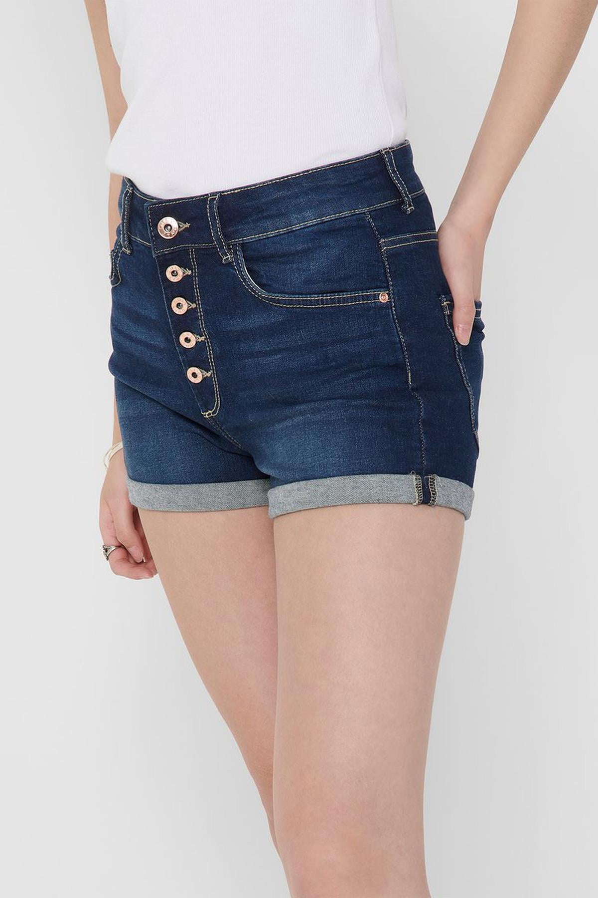 Only Kadın Düğmeli Denim Mavi Kot Şort - 15193715 - Only - 15193715