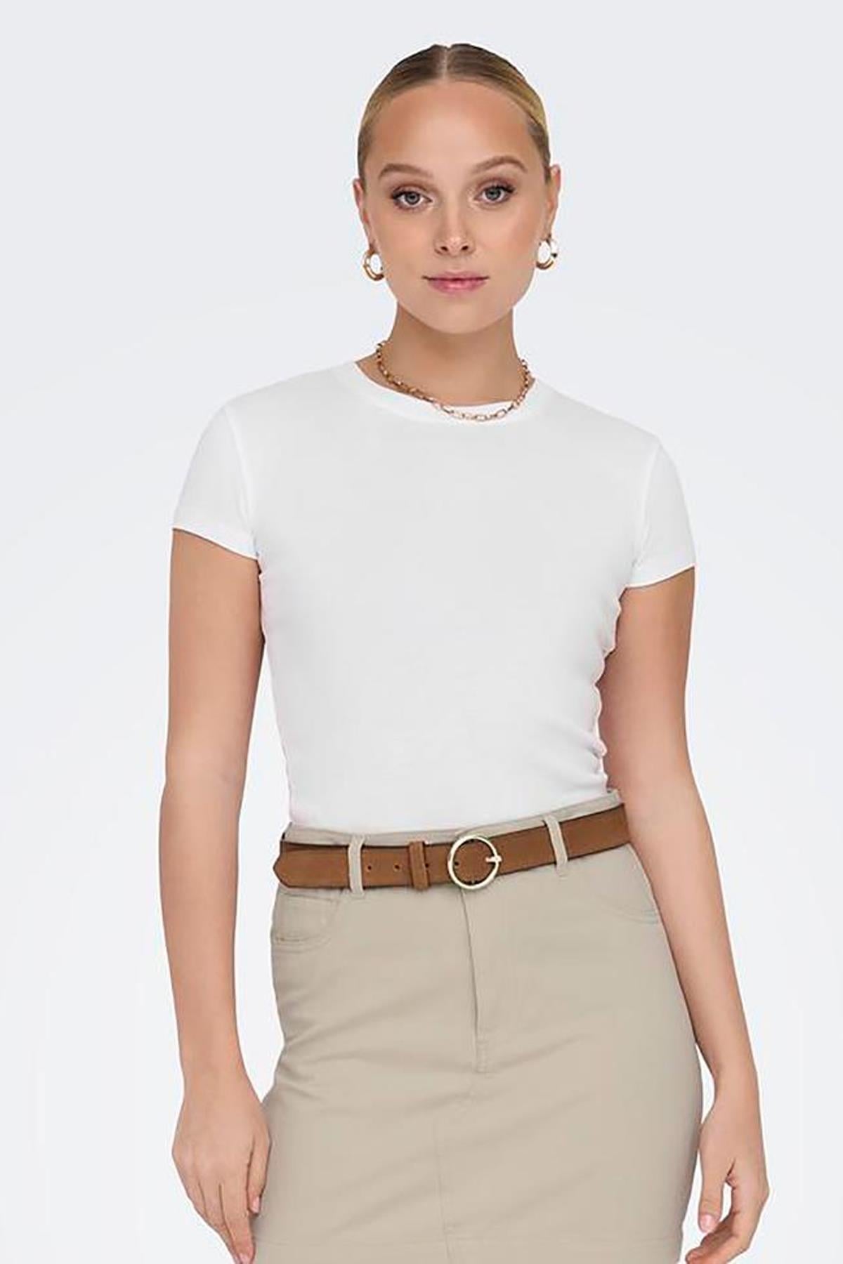 Only Kadın Elina Kadın Beyaz Basic T-shirt - 15320229-W - Only - 15320229-W