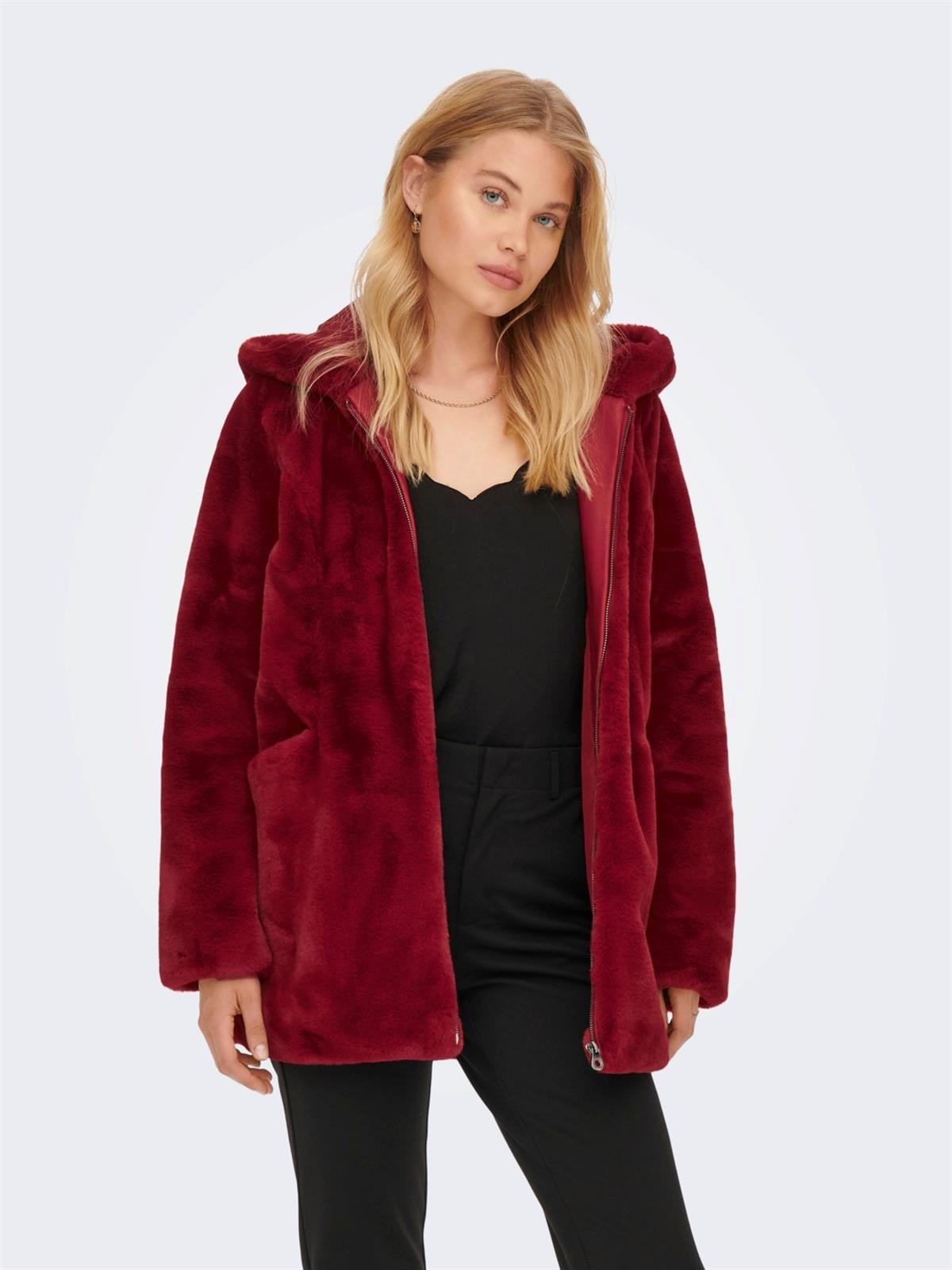 Only Kadın Fermuarlı Kapüşonlu Uzun Peluş Kürk 15205622 ONLMALOU - Only - 152005622