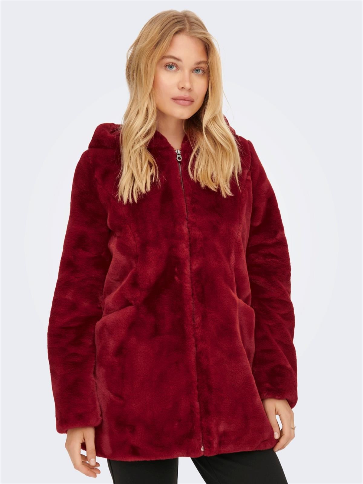 Only Kadın Fermuarlı Kapüşonlu Uzun Peluş Kürk 15205622 ONLMALOU - Only - 152005622