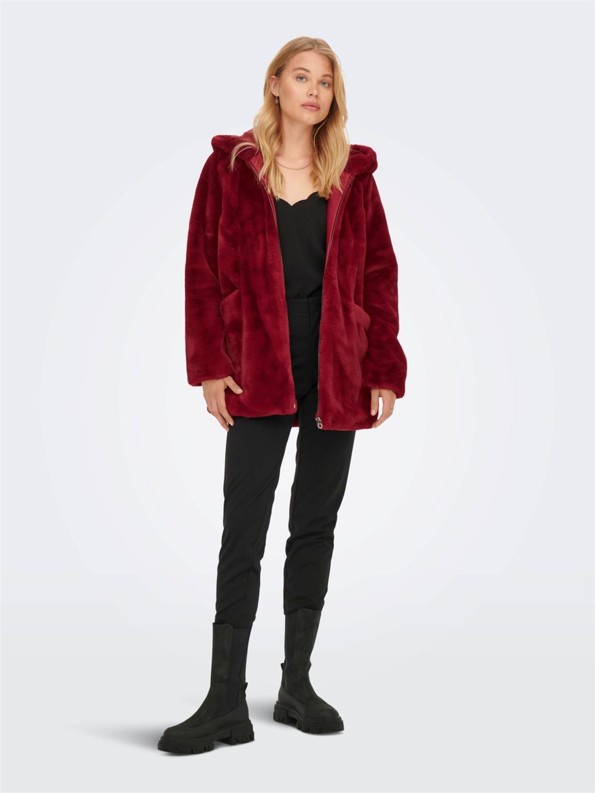 Only Kadın Fermuarlı Kapüşonlu Uzun Peluş Kürk 15205622 ONLMALOU - Only - 152005622