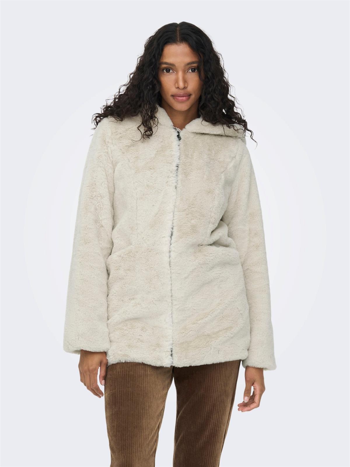 Only Kadın Fermuarlı Kapüşonlu Uzun Peluş Kürk 15205622 ONLMALOU - Only - 152005622