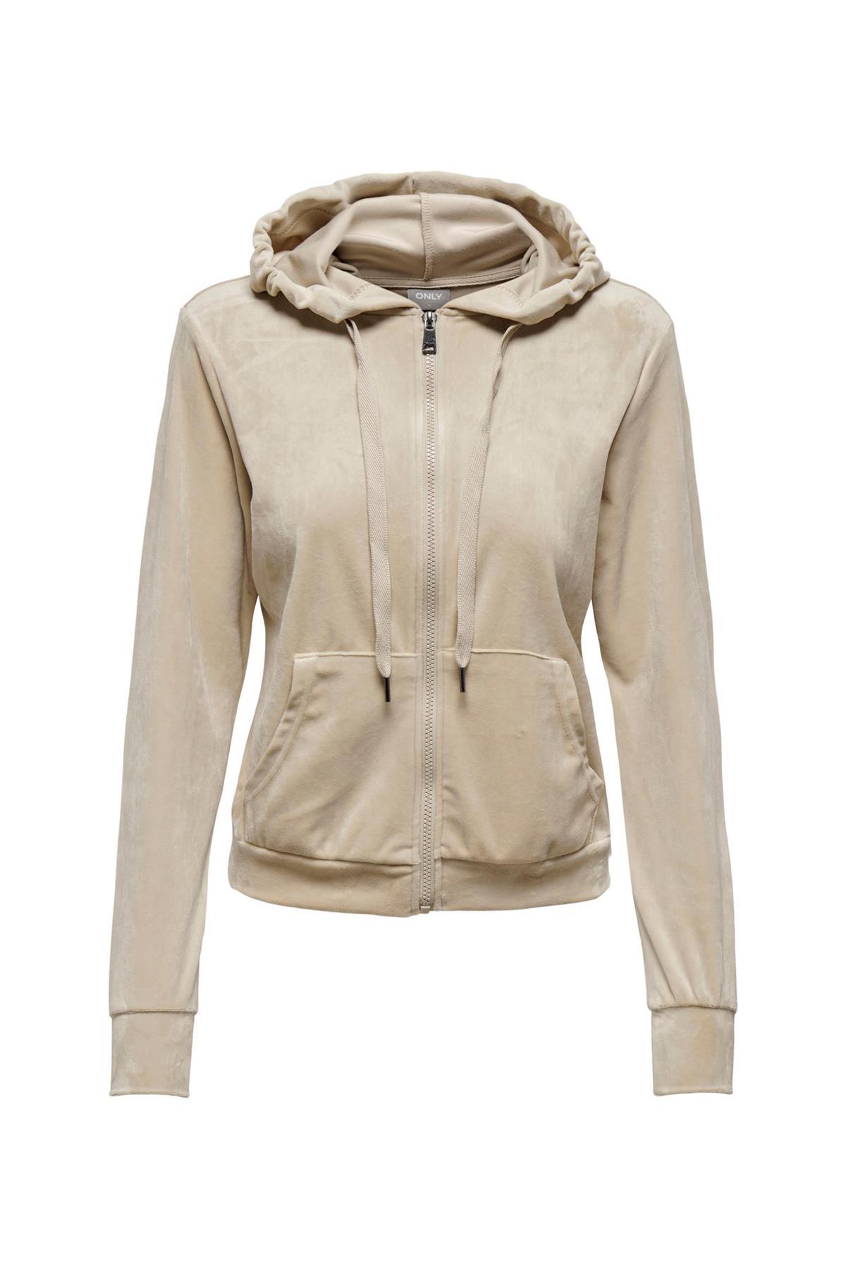 Only Kadın Kadife Fermuarlı Kapüşonlu Sweatshirt ZIP hood -  15252233 - Only - 15252233
