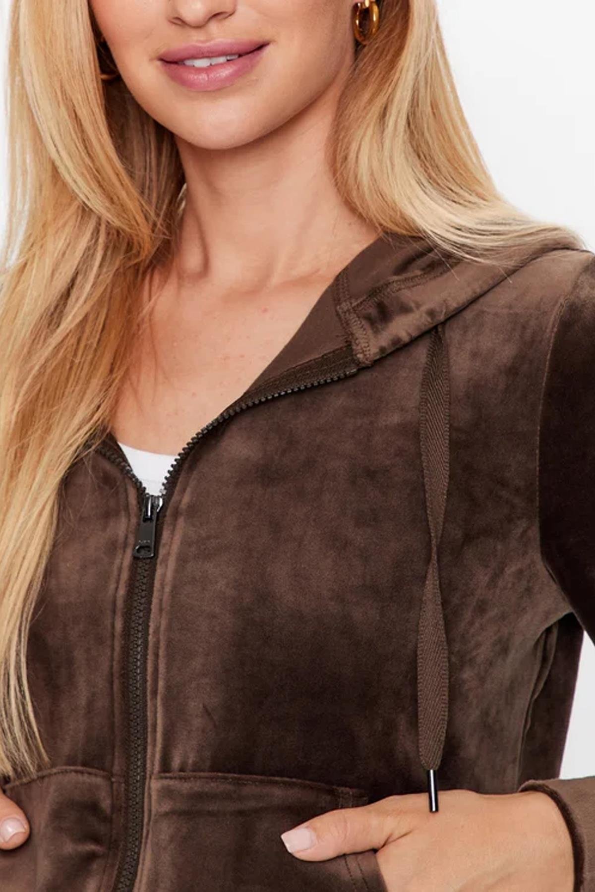 Only Kadın Kadife Kapüşonlu Fermuarlı Sweatshirt - 15241328 - Only - 15241328-1