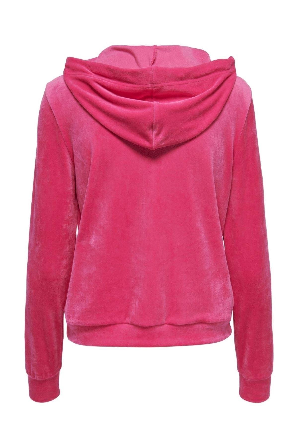 Only Kadın Kadife Kapüşonlu Fermuarlı Sweatshirt - 15241328 - Only - 15241328-1