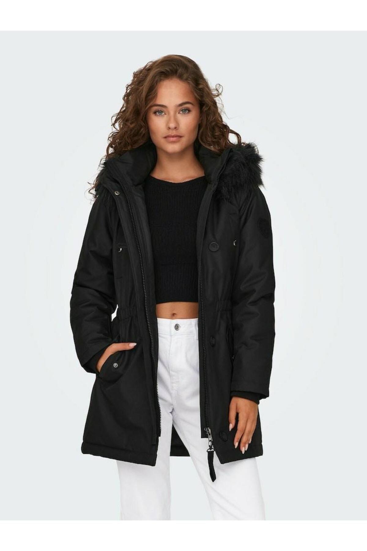 Only Kadın Kapüşonlu Parka Mont - 15304625 - Only - 15304625-Black