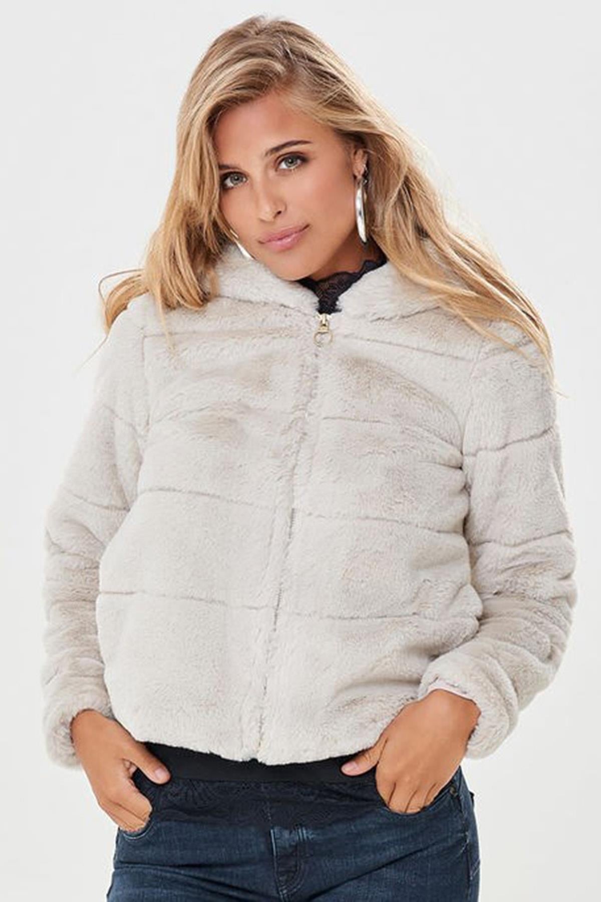 Only Kadın Kapüşonlu Suni Kürk Peluş Mont - 15156560 - Only - 15156560