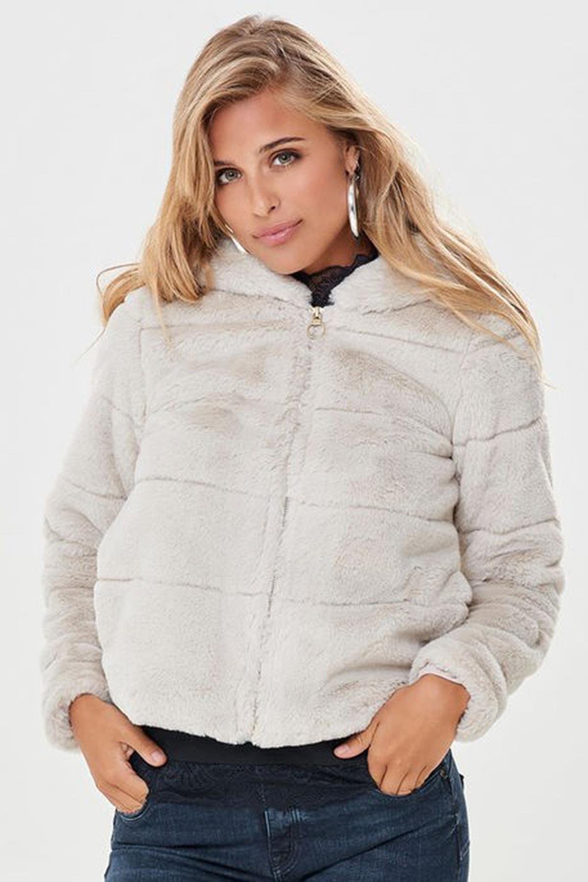 Only Kadın Kapüşonlu Suni Kürk Peluş Mont - 15156560 - Only - 15156560