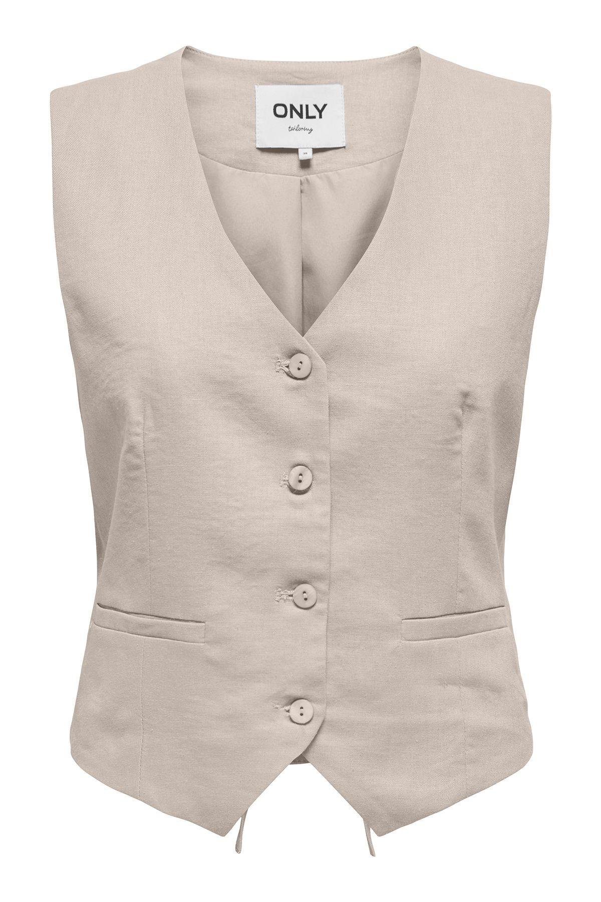 Only Kadın Keten Karışımlı Regular Fit V Yaka Yelek - 15338714 - Only - 15338714