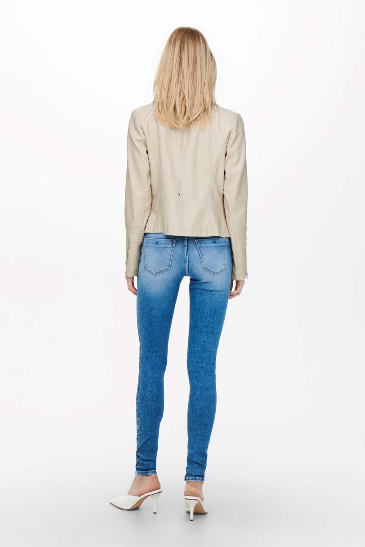 Only Kadın Krem Onlgemma Faux Leather Biker Deri Ceket 15153079 - Only - TYC00332134085