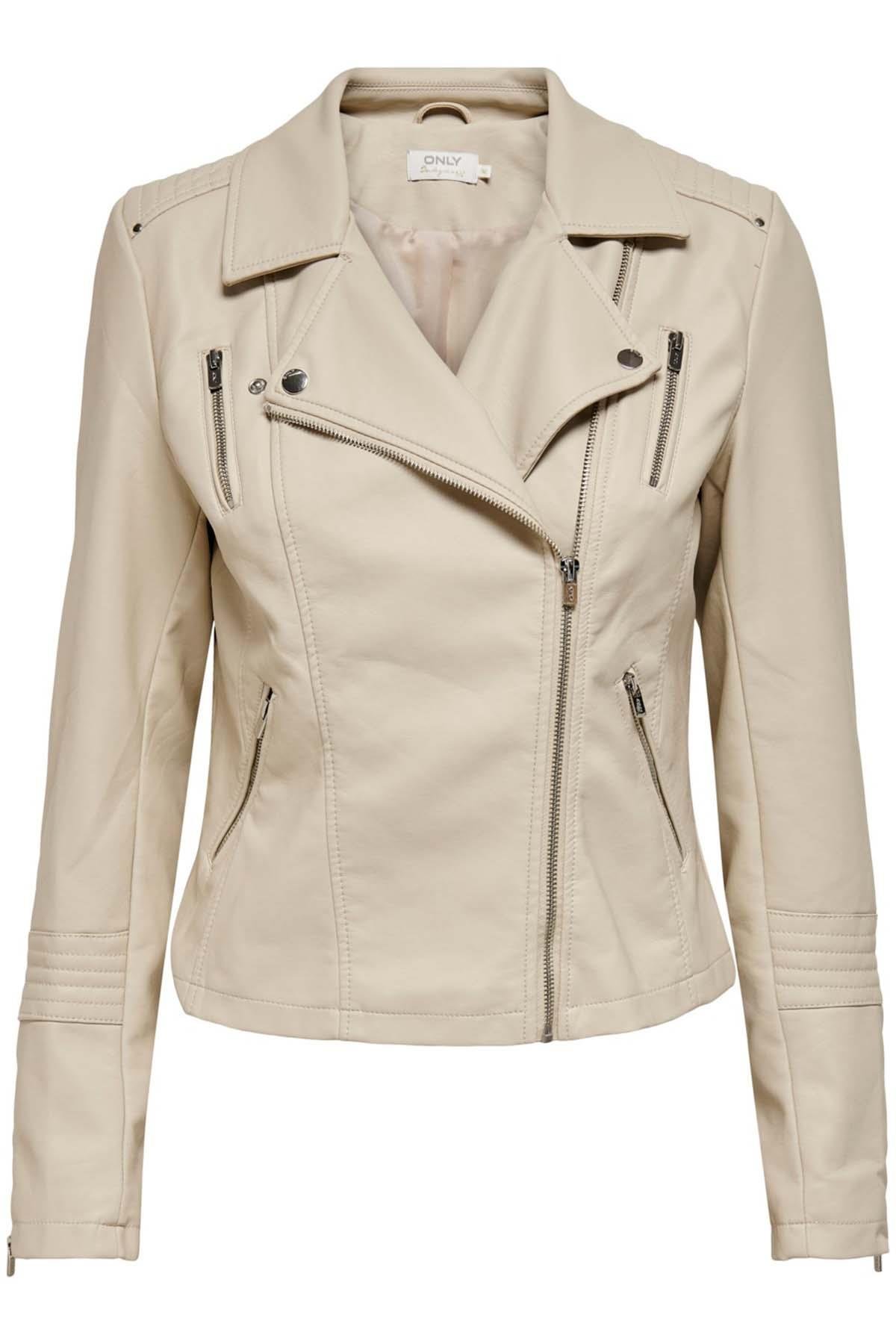 Only Kadın Krem Onlgemma Faux Leather Biker Deri Ceket 15153079 - Only - TYC00332134085