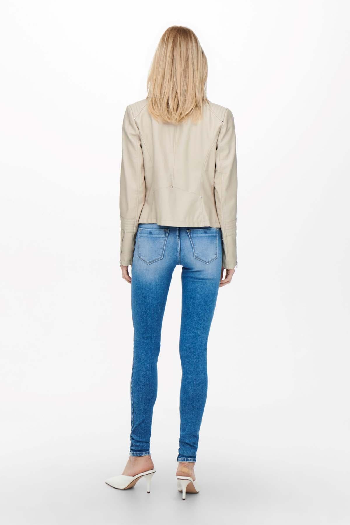 Only Kadın Krem Onlgemma Faux Leather Biker Deri Ceket 15153079 - Only - TYC00332134085