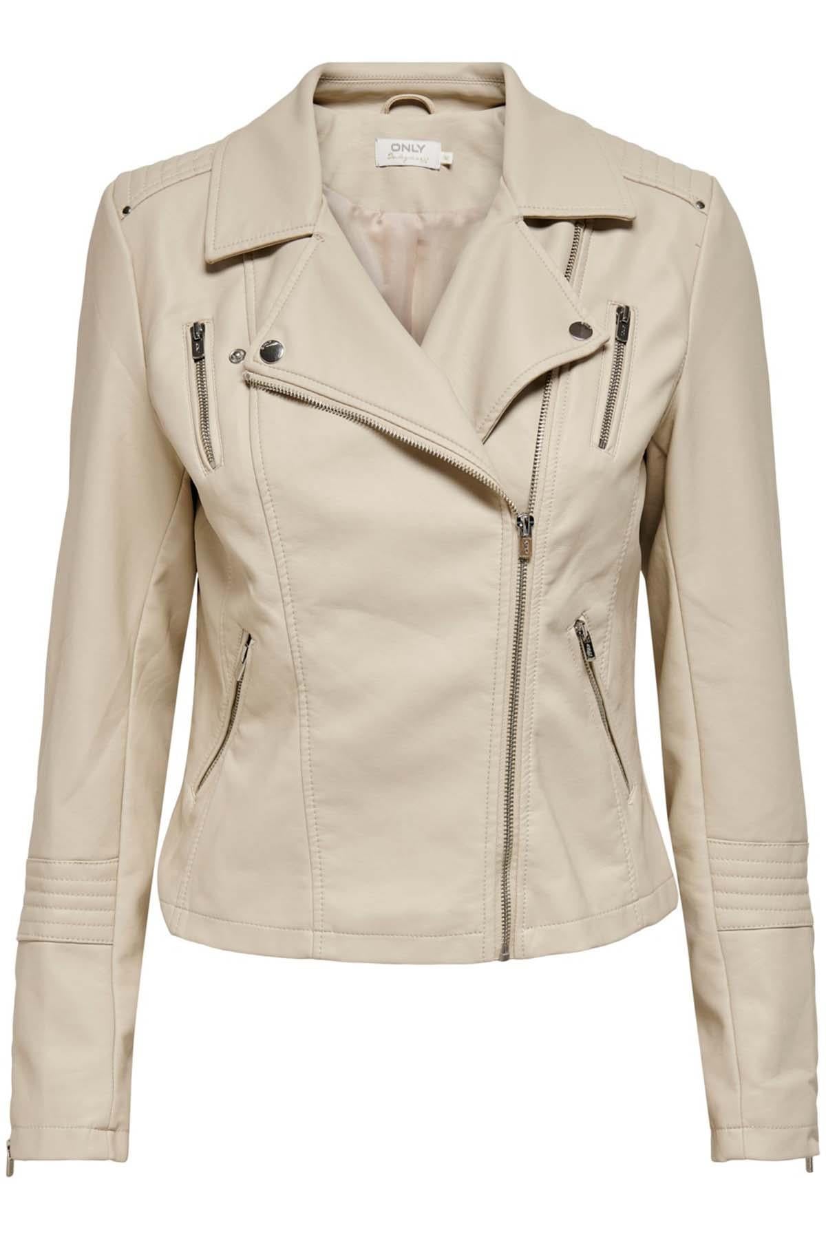 Only Kadın Krem Onlgemma Faux Leather Biker Deri Ceket 15153079 - Only - TYC00332134085