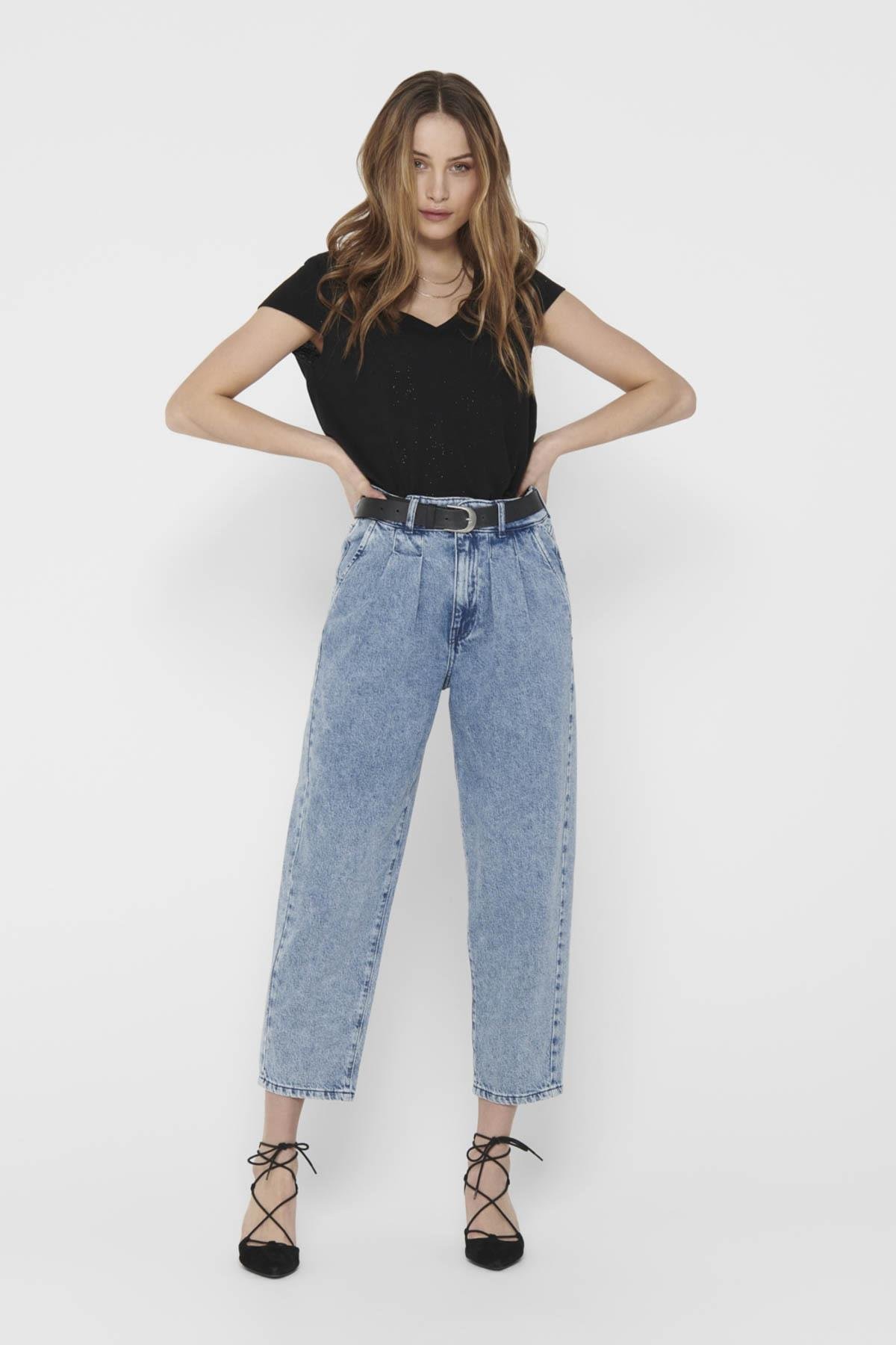 Only Kadın Mavi Açık Mavi Pili Detaylı Havuç Pantolon Carrot Jean 15200166  - Only - 15200166