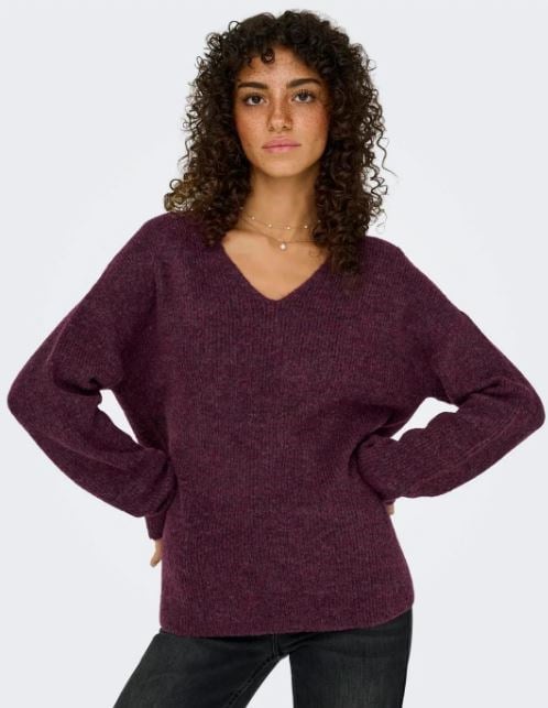 ONLY KADIN ONLCAMILLA V-NECK L/S BORDO KAZAK - 15204588 - Only - 15204588 - B