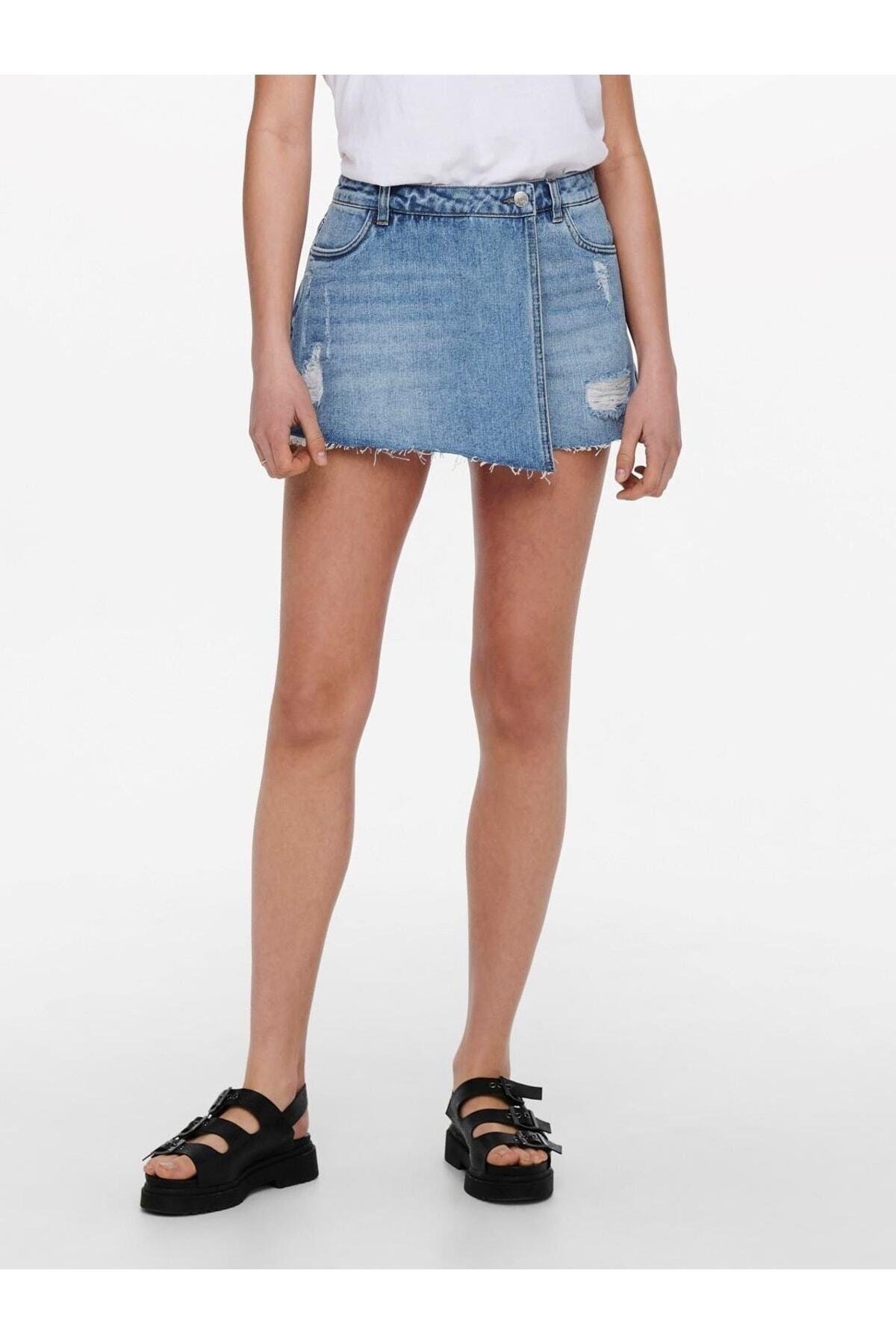 Only Kadın Onltexas Life Reg Denim Kadın Kot Şort Etek Açık Mavi - 15227220 - Only - 15227220