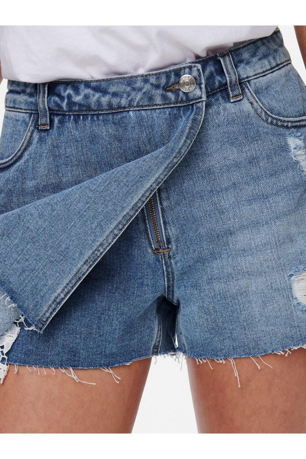 Only Kadın Onltexas Life Reg Denim Kadın Kot Şort Etek Açık Mavi - 15227220 - Only - 15227220