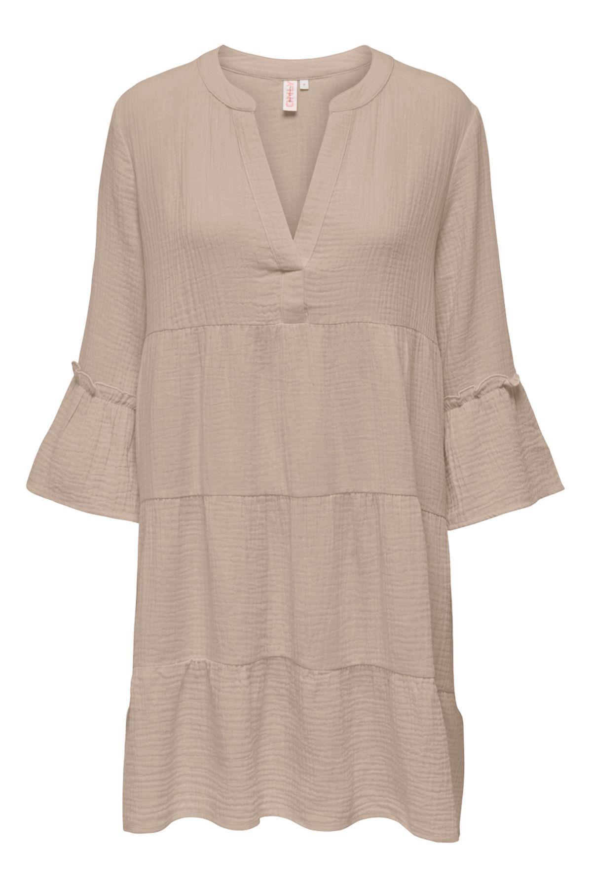 Only Kadın Onlthyra Organik Pamuklu Regular Fit V Yaka Mini Elbise  Elbise - 15267999 - Only - muk-15267999