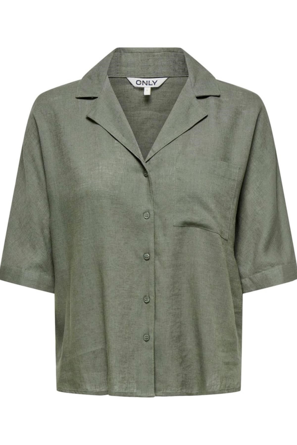 Only Kadın ONLTOKYO LIFE SS LINEN BL SHIRT Yeşil Gömlek - 15314215  - Only - 15314215 - Y