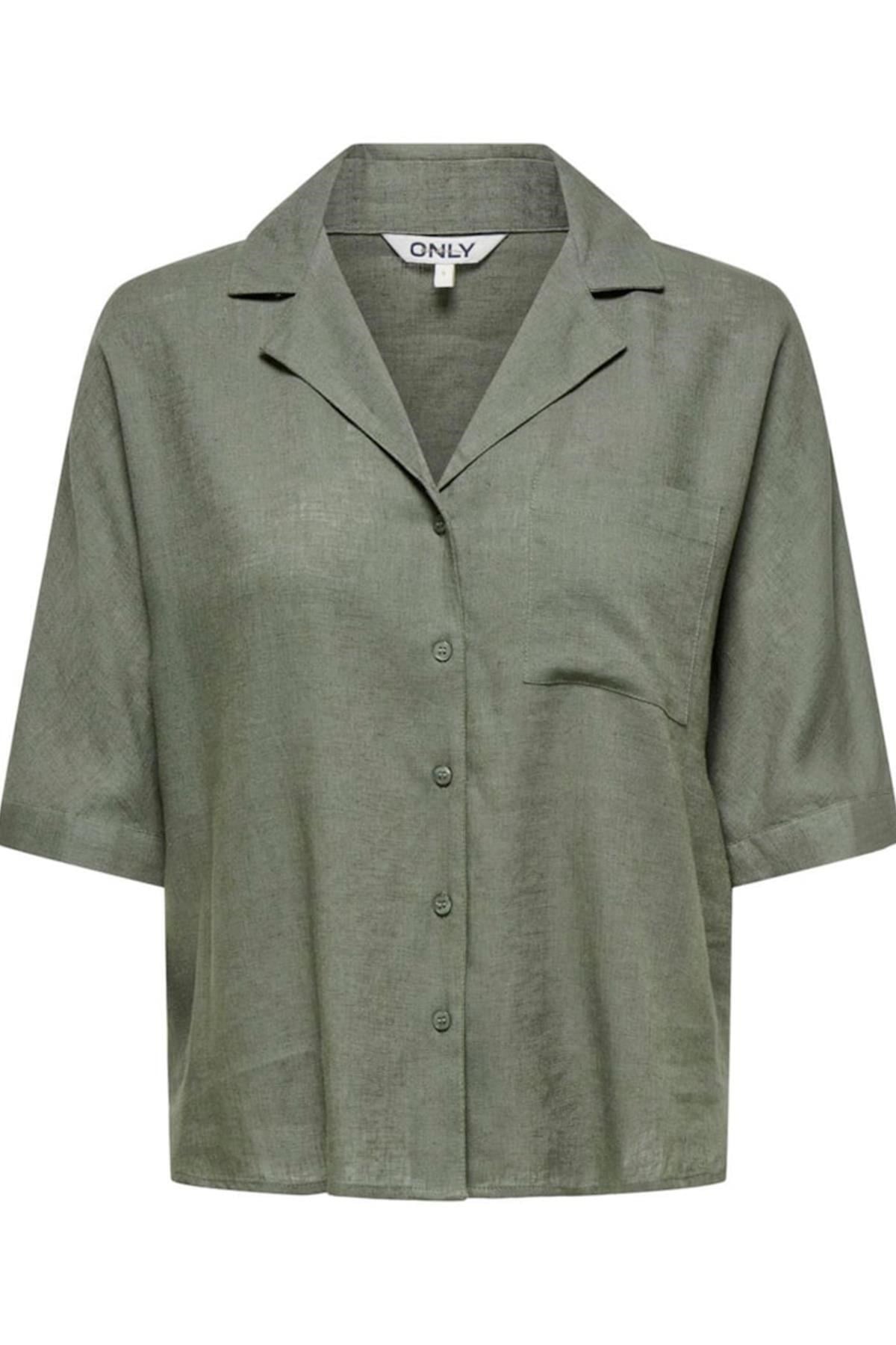 Only Kadın ONLTOKYO LIFE SS LINEN BL SHIRT Yeşil Gömlek - 15314215  - Only - 15314215 - Y