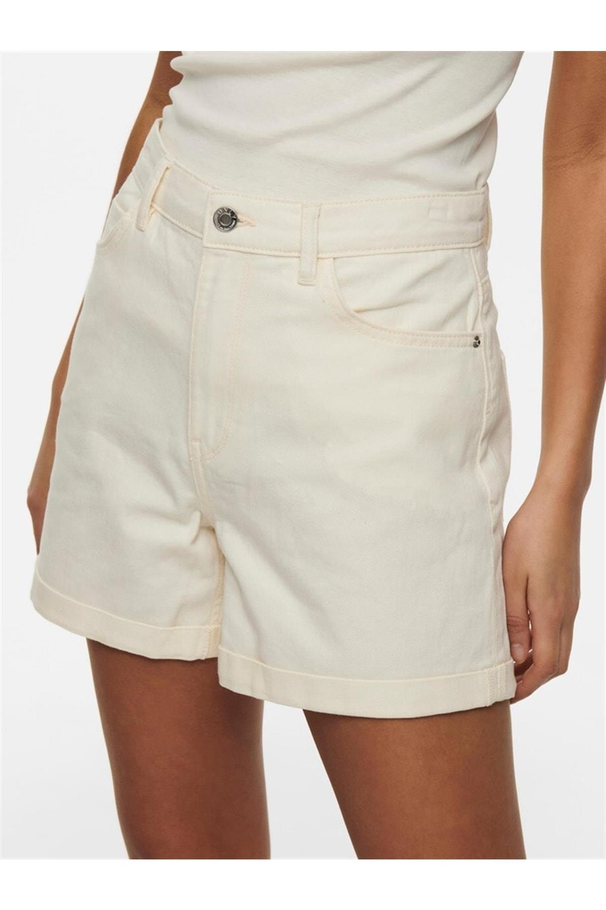 Only Kadın Onlvega Krem Kot Şort Mom Shorts - 15230571 - Only - 15230571-00017