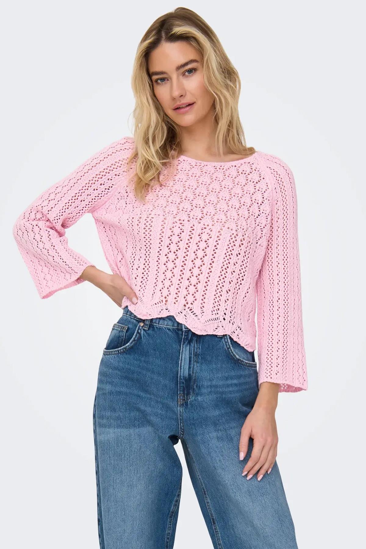 Only Kadın Örme Detaylı Pembe Crop Kazak - 15233173 - Only - 15233173-Pembe