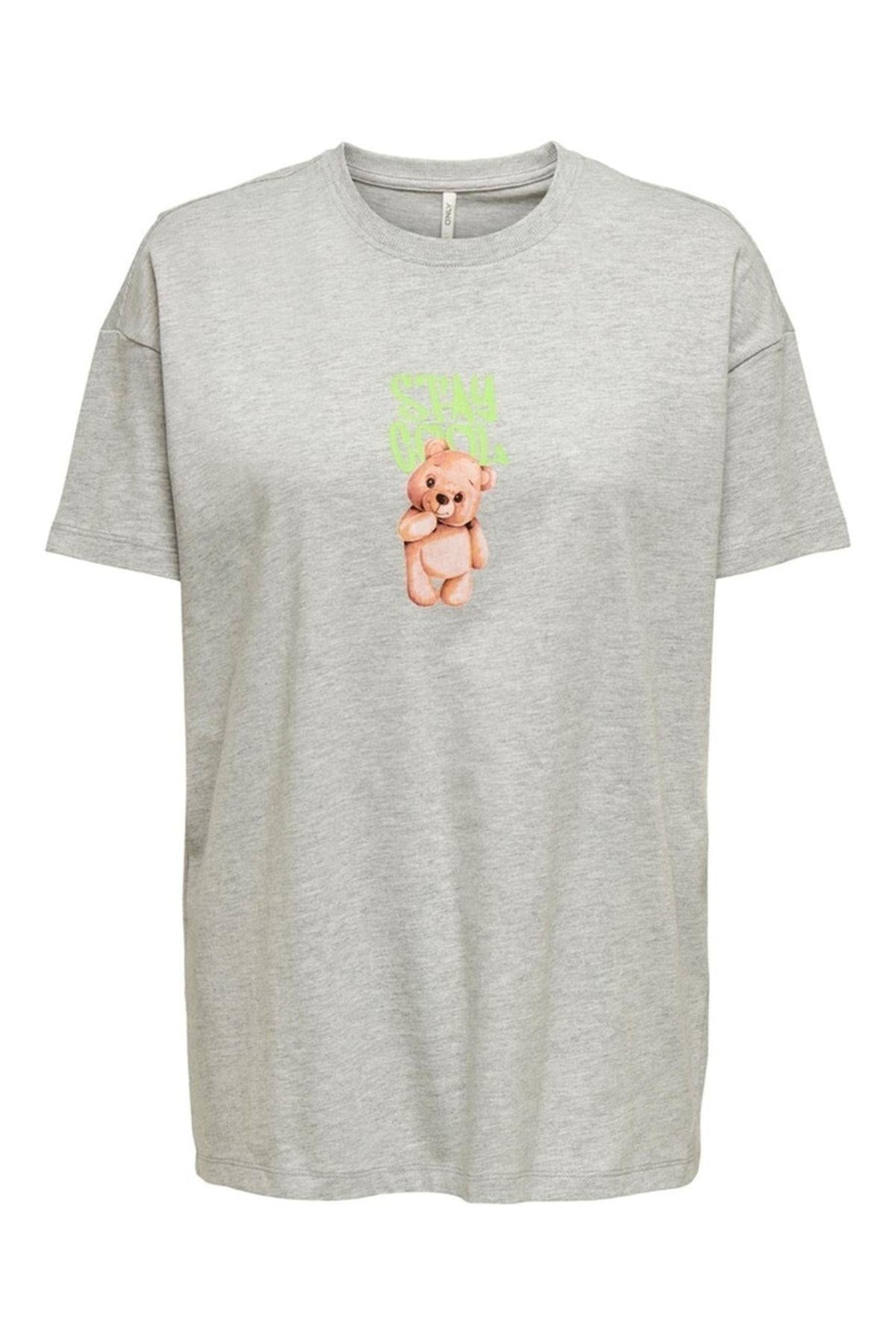 Only Kadın Oversize Baskılı Pamuklu Ayıcık T-shirt - 15264052 - Only - 15264052-00001