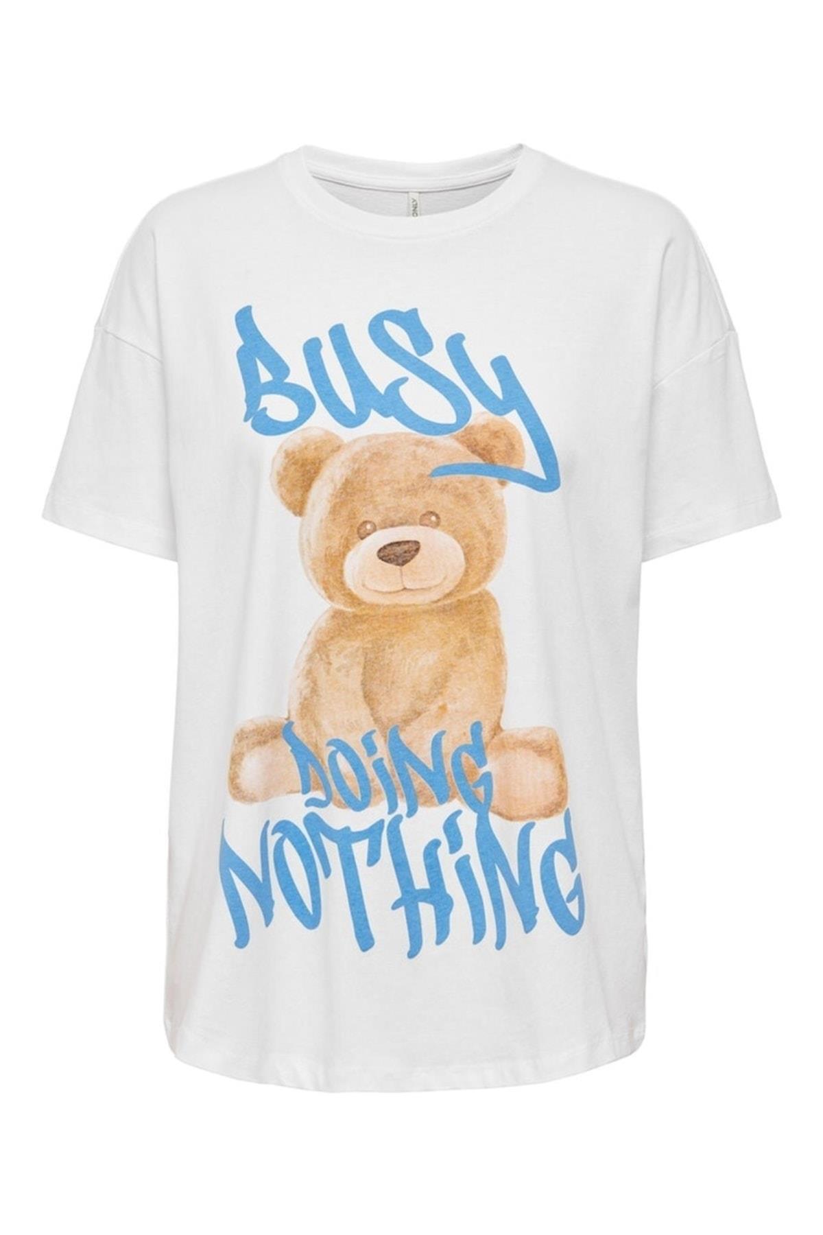 Only Kadın Oversize Baskılı Pamuklu Ayıcık T-shirt - 15264052 - Only - 15264052-00001