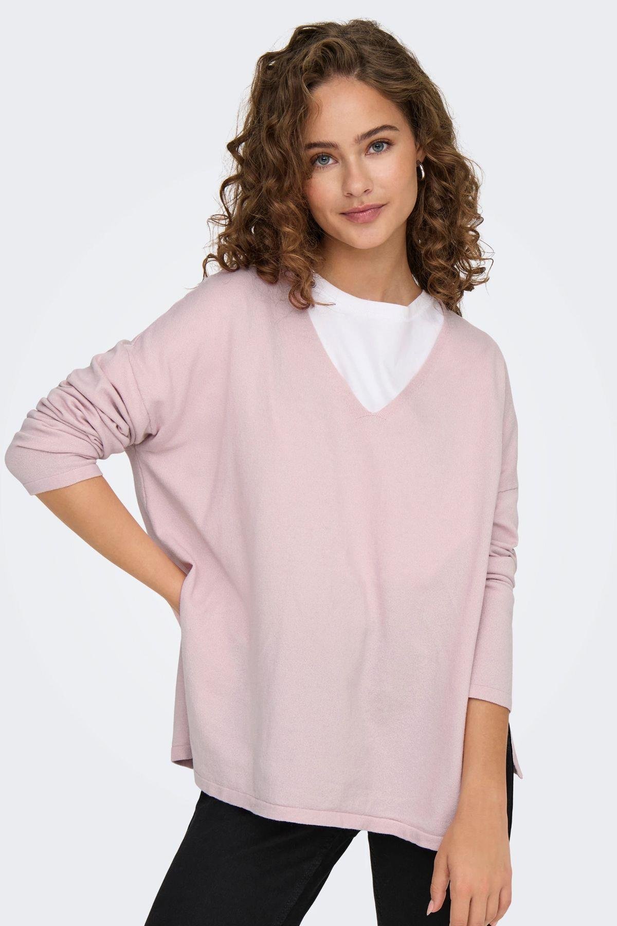 Only Kadın Oversize V Yaka Basic Kazak - 15340735 - Only - 15340735