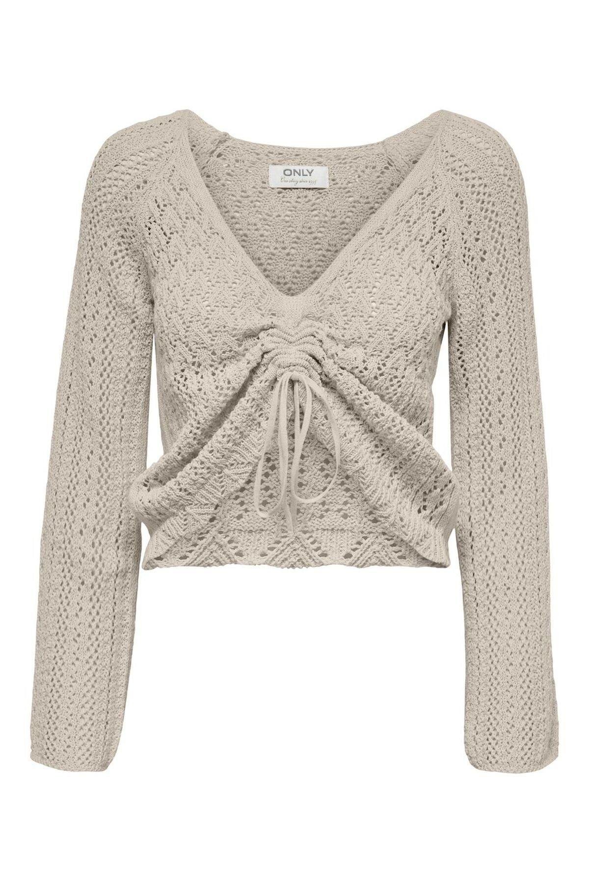 Only Kadın Regular Fit Büzgülü Bej Örgü Kazak - 15273610 - Only - 15273610-P