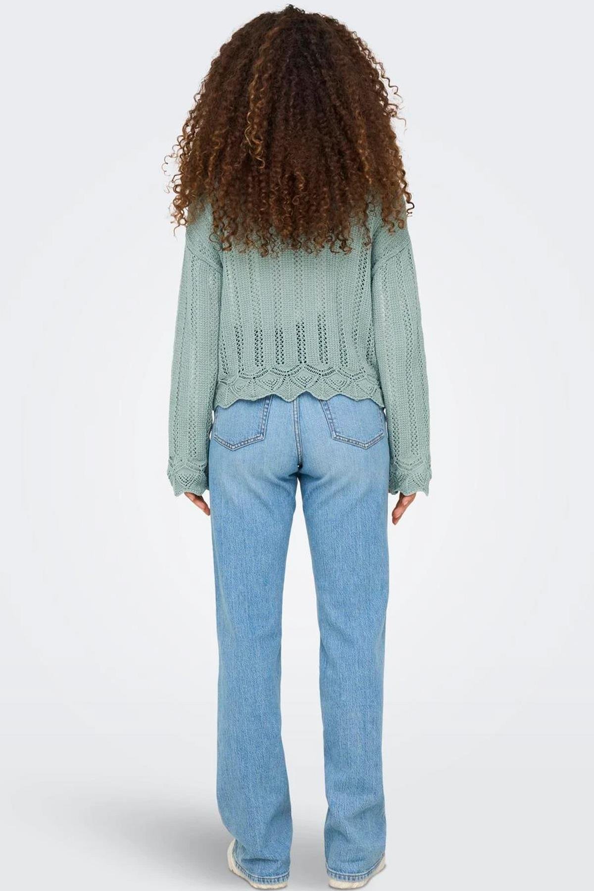 Only Kadın Regular Fit V Yaka Mavi Örme Kazak - 15339529 - Only - 15339529-3