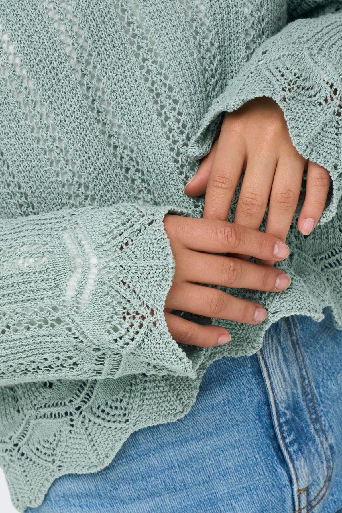 Only Kadın Regular Fit V Yaka Mavi Örme Kazak - 15339529 - Only - 15339529-3