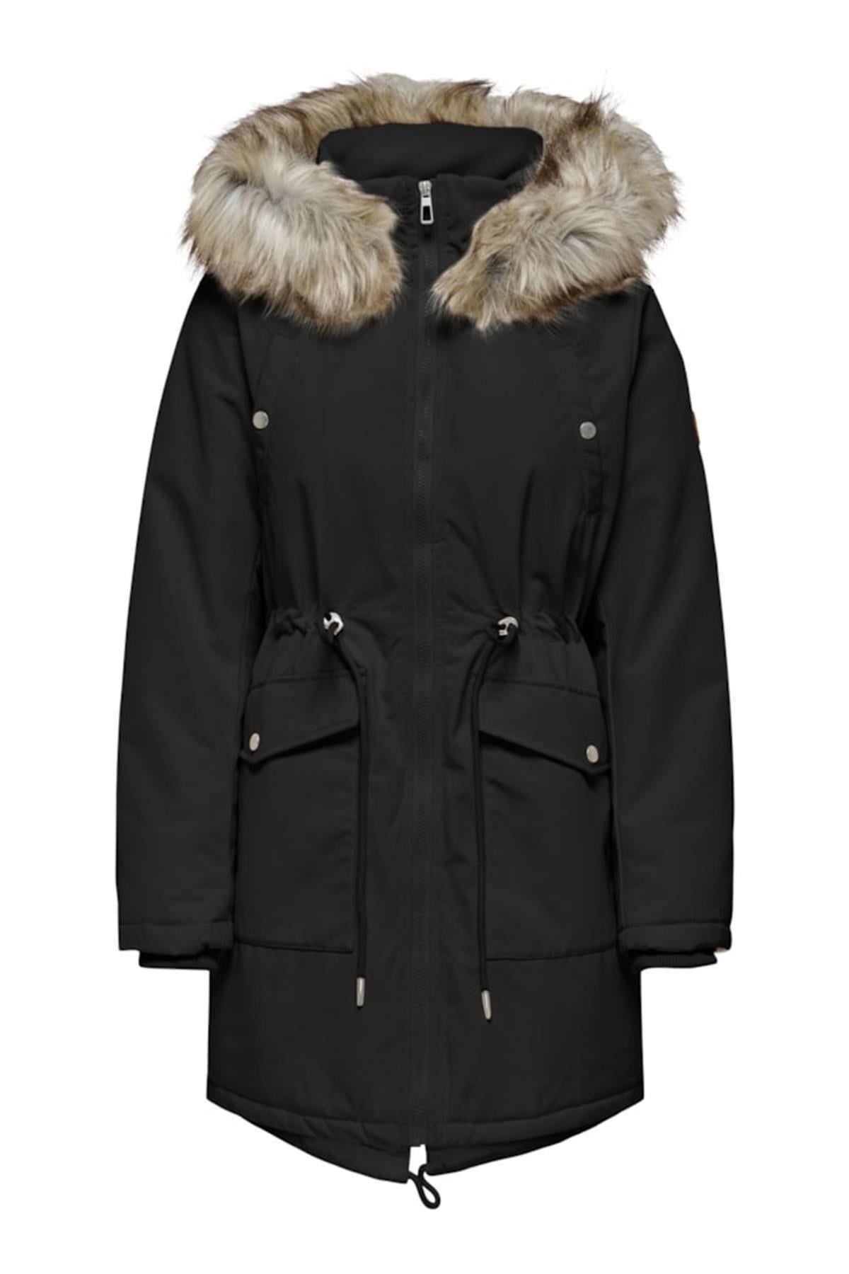 Only Kadın Siyah Kürklü Parka Jacket Life Mont - 15322159 - Only - muk-15322159