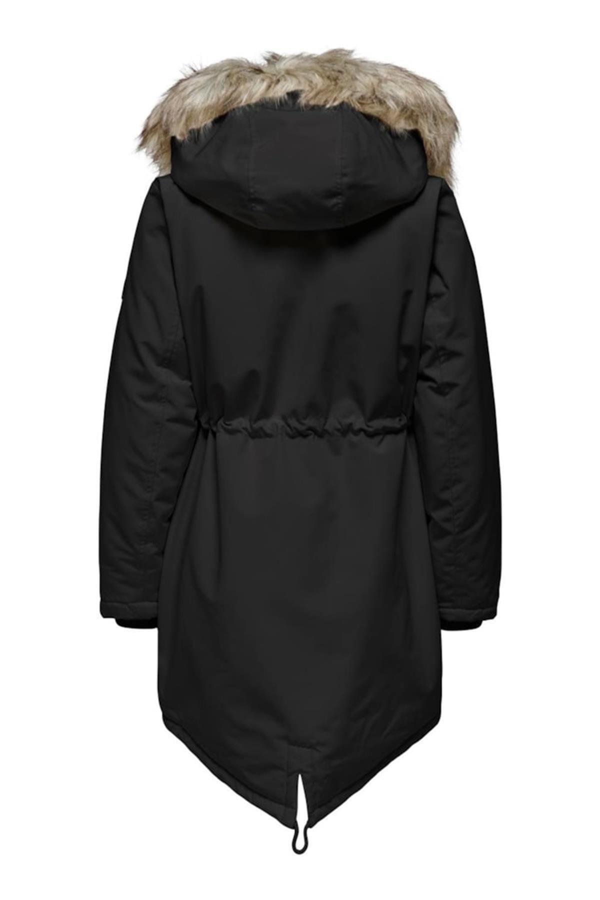 Only Kadın Siyah Kürklü Parka Jacket Life Mont - 15322159 - Only - muk-15322159