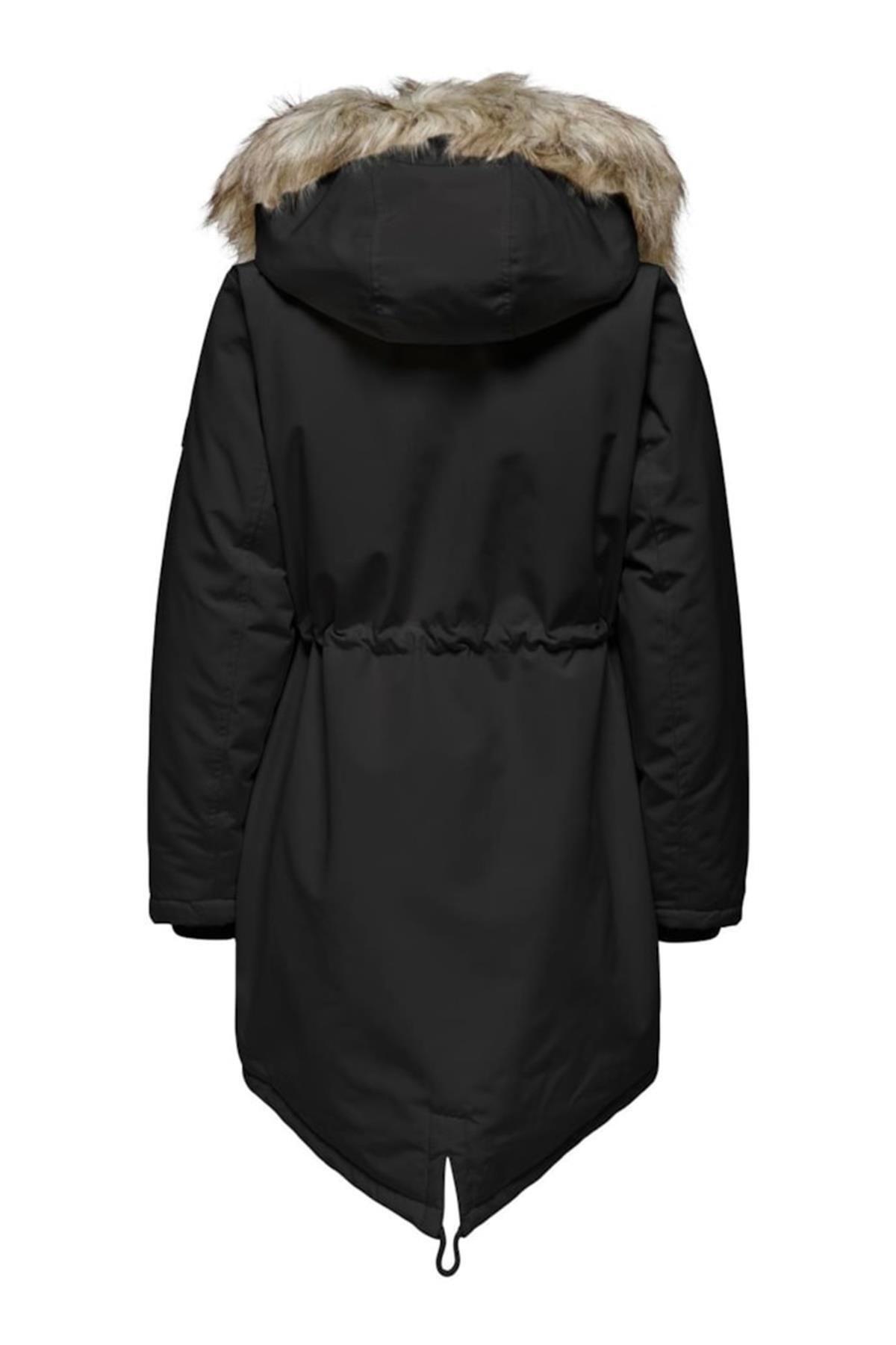Only Kadın Siyah Kürklü Parka Jacket Life Mont - 15322159 - Only - muk-15322159