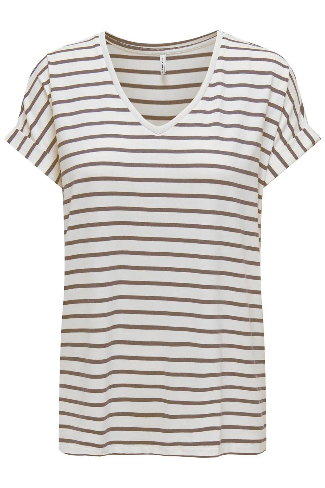 Only Kadın V Yaka Çizgili T-shirt - 15319825 - Only - 15319825-V