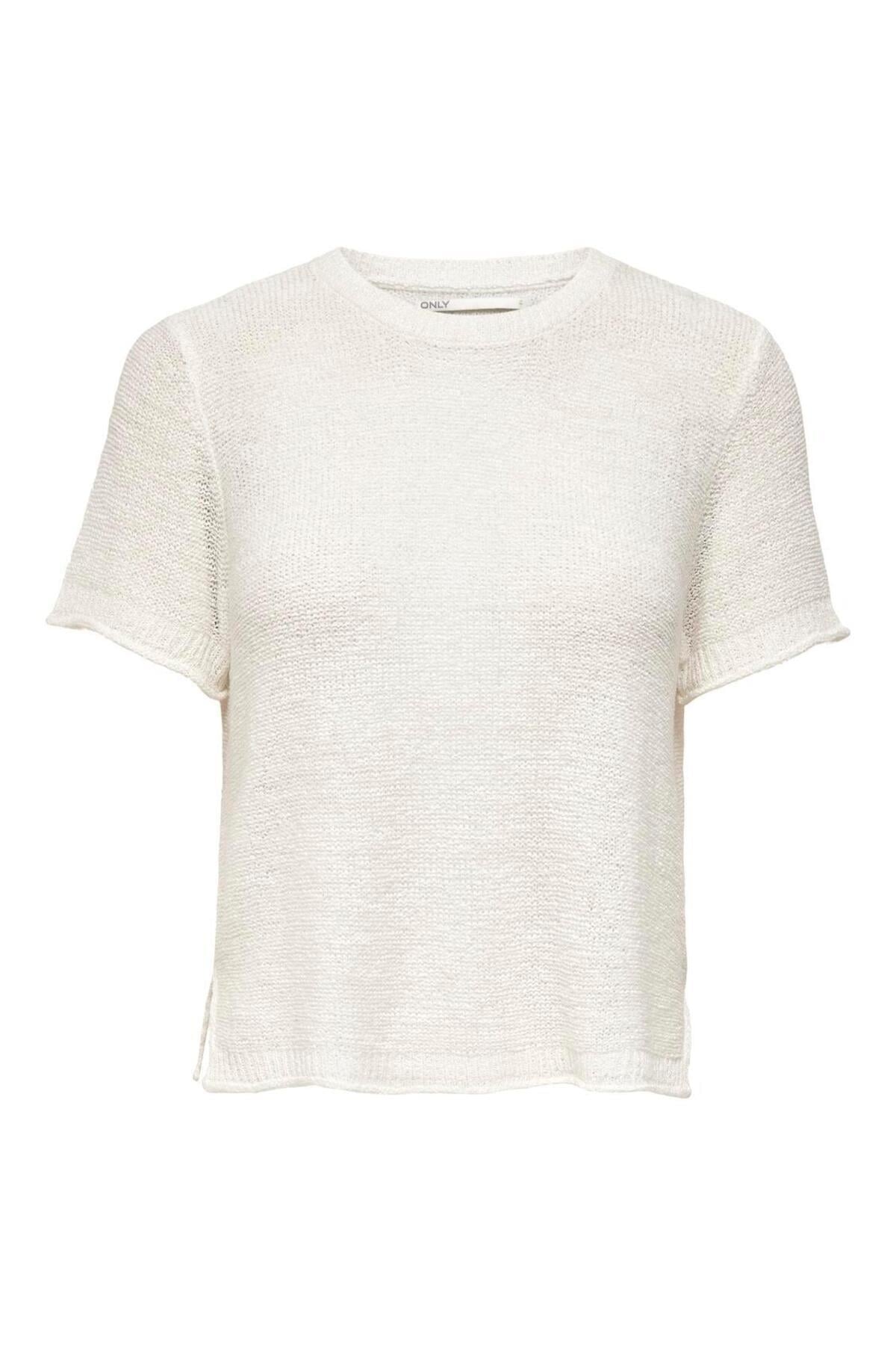 Only Kadın Yuvarlak Yaka Örme Ekru T-Shirt - 15254282  - Only - 15254282