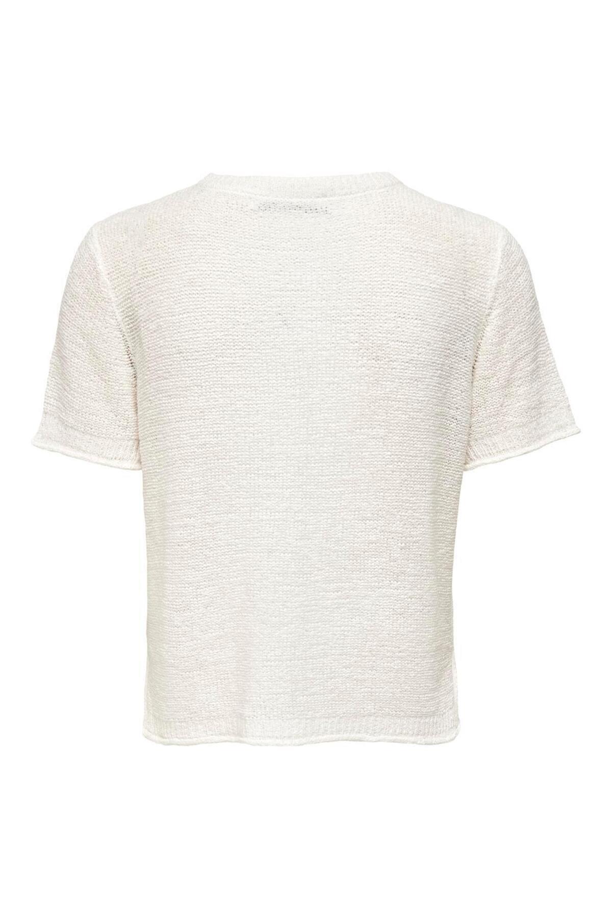 Only Kadın Yuvarlak Yaka Örme Ekru T-Shirt - 15254282  - Only - 15254282
