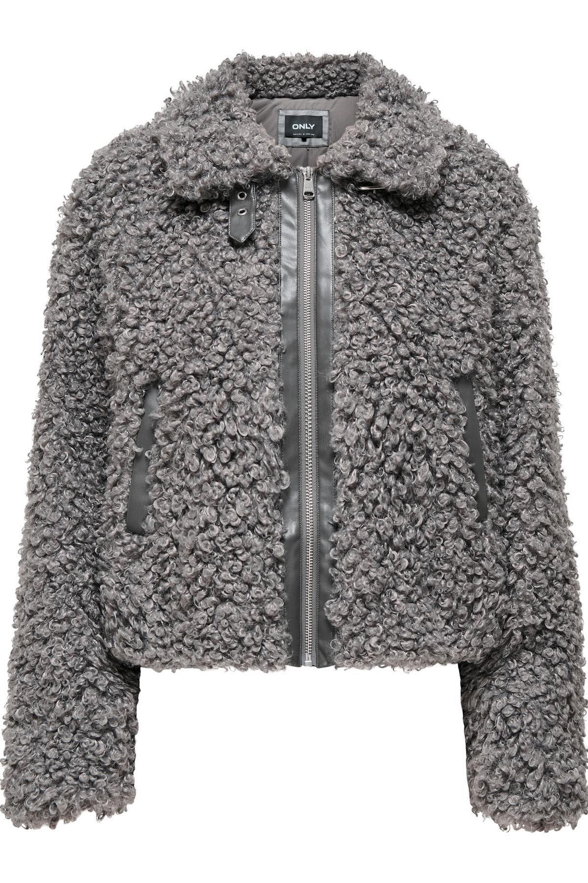Only Onltilda Kadın Teddy Peluş Ceket Günlük Rahat Gri Mont - 15373878 - Only - 15373878-G