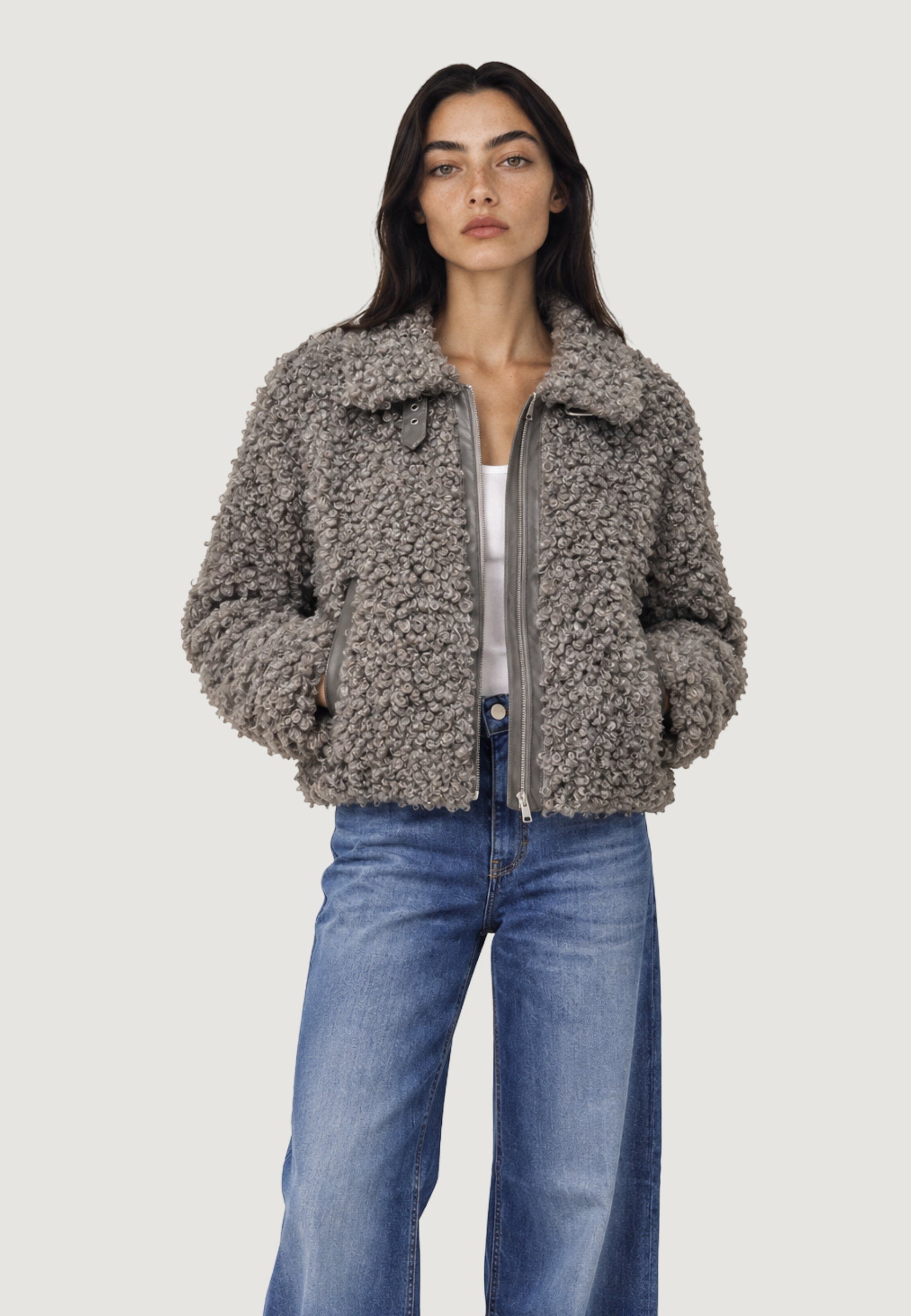 Only Onltilda Kadın Teddy Peluş Ceket Günlük Rahat Gri Mont - 15373878 - Only - 15373878-G