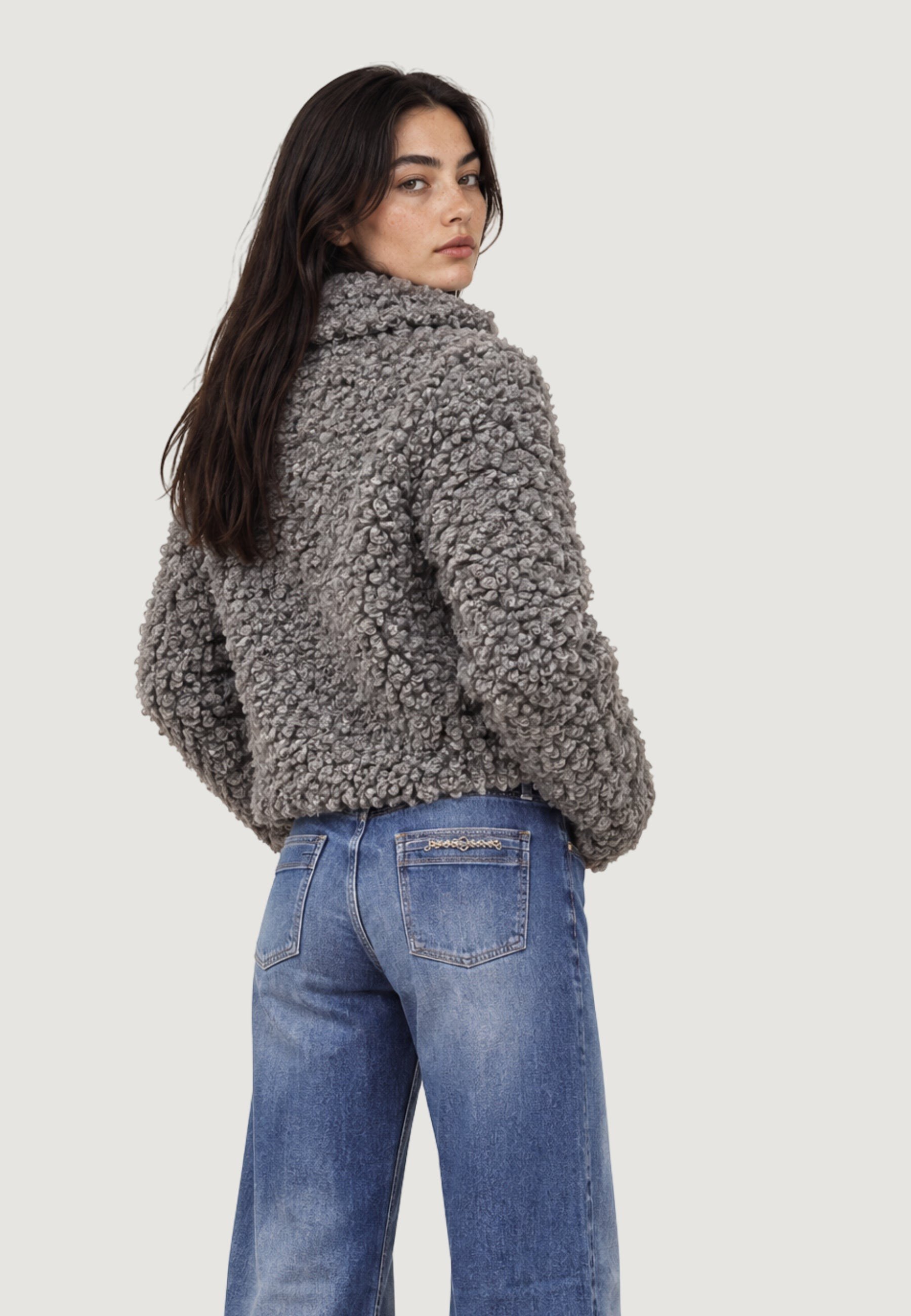 Only Onltilda Kadın Teddy Peluş Ceket Günlük Rahat Gri Mont - 15373878 - Only - 15373878-G