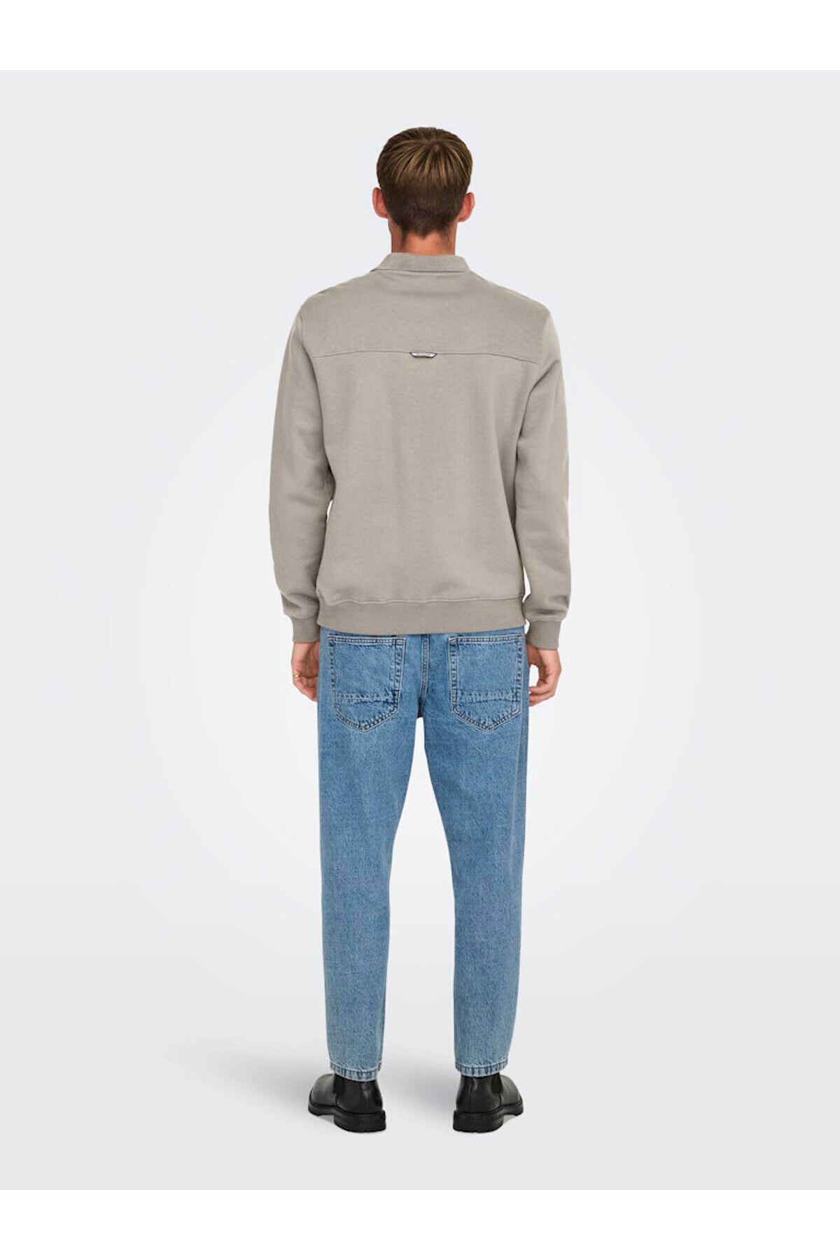 Only & Sons Abbott Erkek Fermuarlı Gri Polo Sweatshirt-22030633 - Only & Sons - 22030633-G