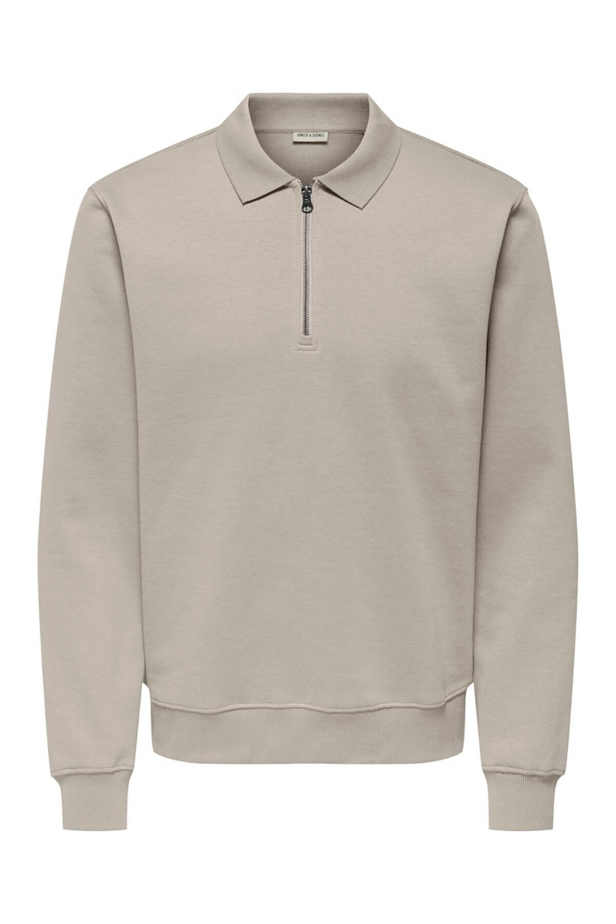 Only & Sons Abbott Erkek Fermuarlı Gri Polo Sweatshirt-22030633 - Only & Sons - 22030633-G
