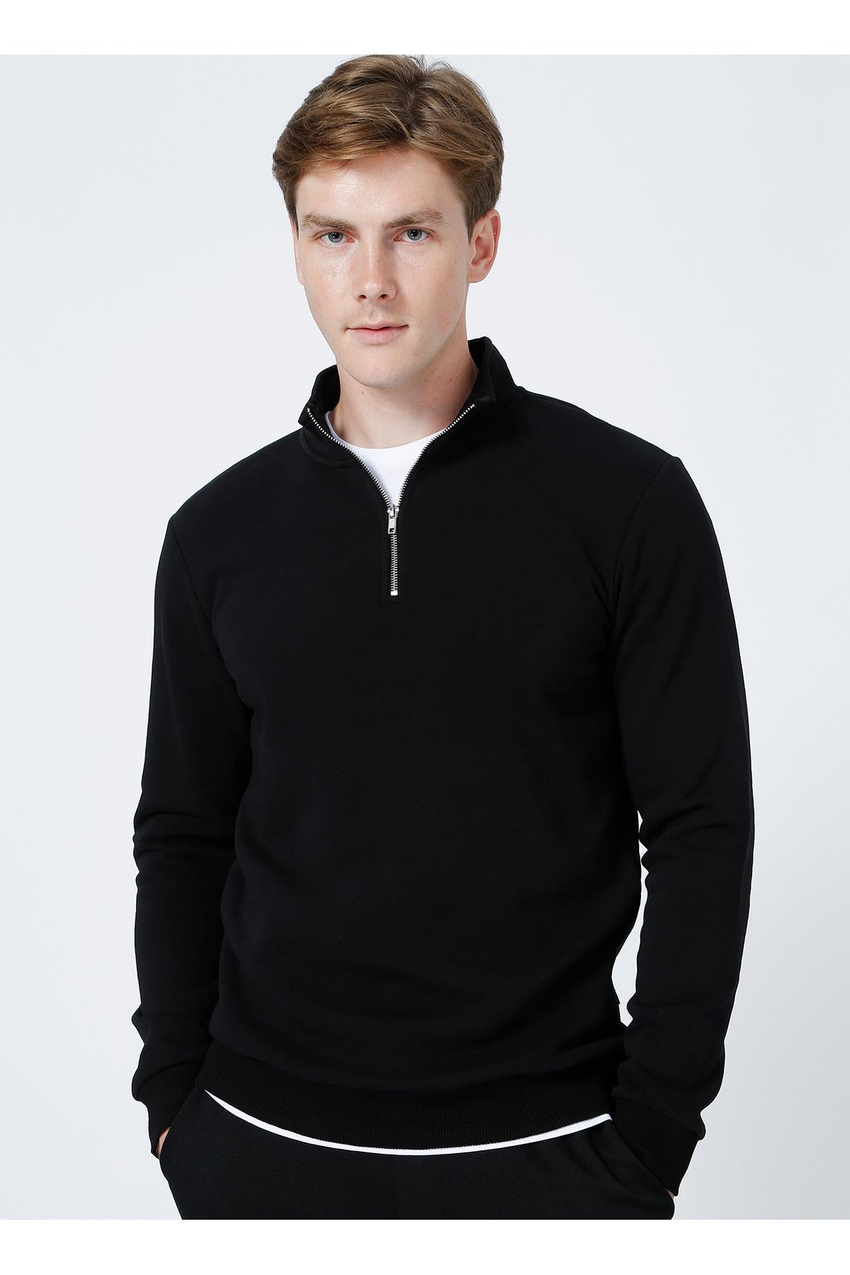 Only & Sons Ceres Half Zip Erkek Siyah Yarım Fermuar Sweatshirt 22019055-02 - Only & Sons - 22019055