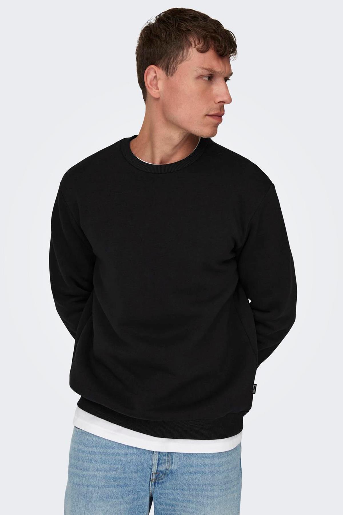Only & Sons Ceres Life Erkek Siyah Basic Sweatshirt - 22018683-Black - Only & Sons - 22018683-Black