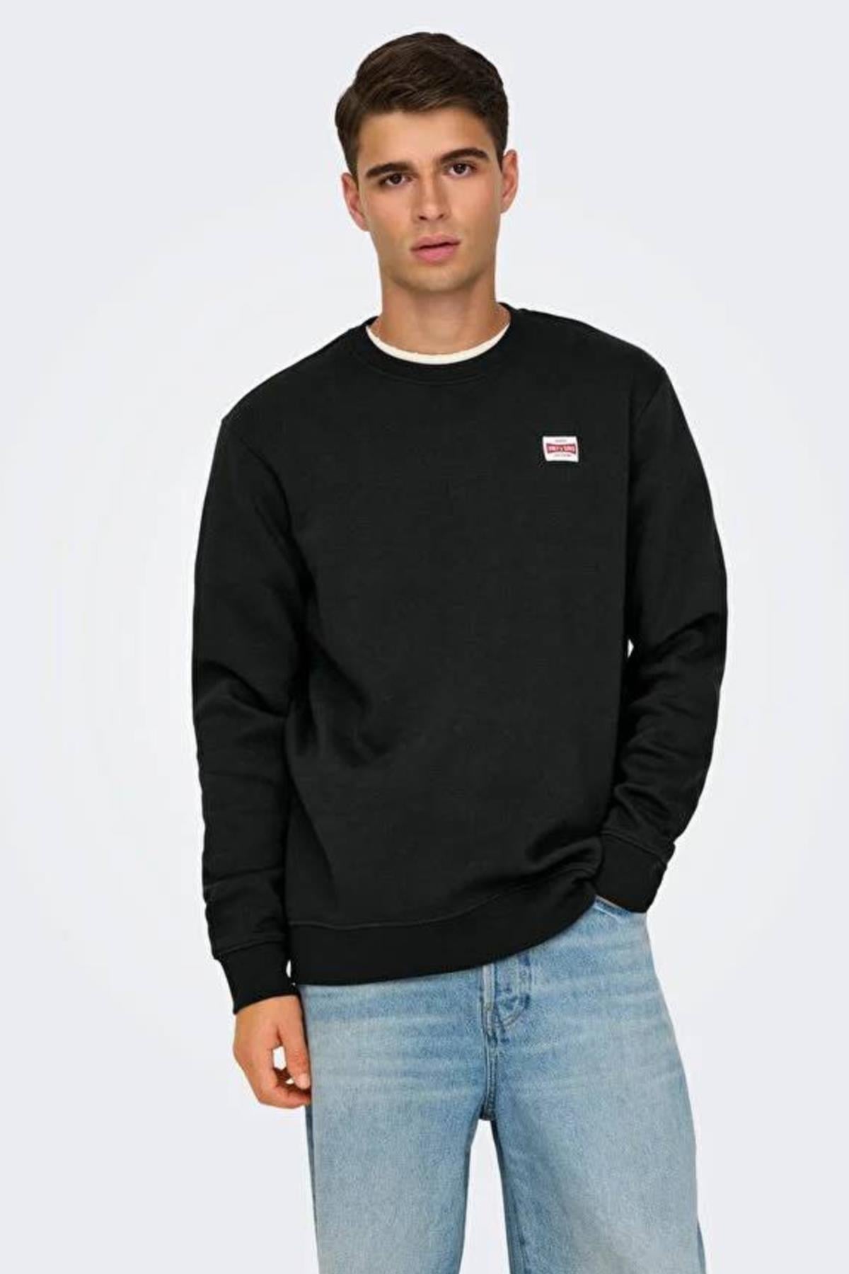 Only & Sons Erkek Bisiklet Yaka Siyah Sweatshirt 22033193 - Only & Sons - EW21GY110993