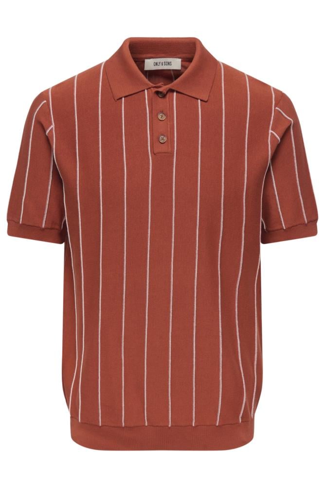 Only & Sons Erkek Çizgili Gömlek Yaka Turuncu T-Shirt - 22037080 - Only & Sons - 22037080-2