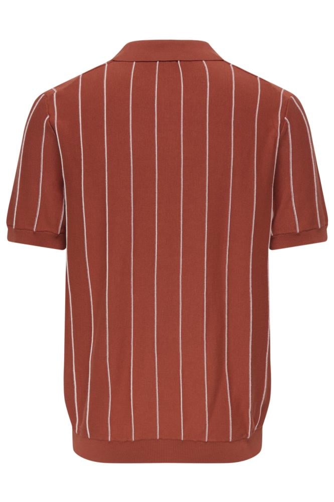 Only & Sons Erkek Çizgili Gömlek Yaka Turuncu T-Shirt - 22037080 - Only & Sons - 22037080-2